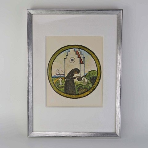 Henry Heerup tryk
Kvinde på kirkegården
39,5 cm