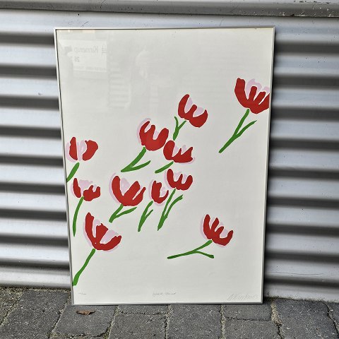LitografiLysrød Blomst70x50 cm