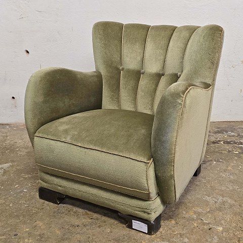 Overpolstret lænestol grøn velour77 cm