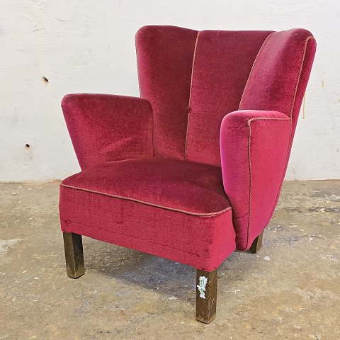 Polstret lænestol rød velour78 cm