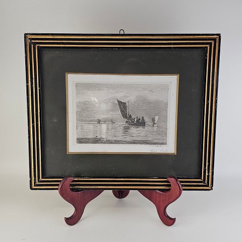 Carl Locher radering"Morgen ved Skagen"31x33 cm