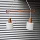 Glas pendel med teak ophæng